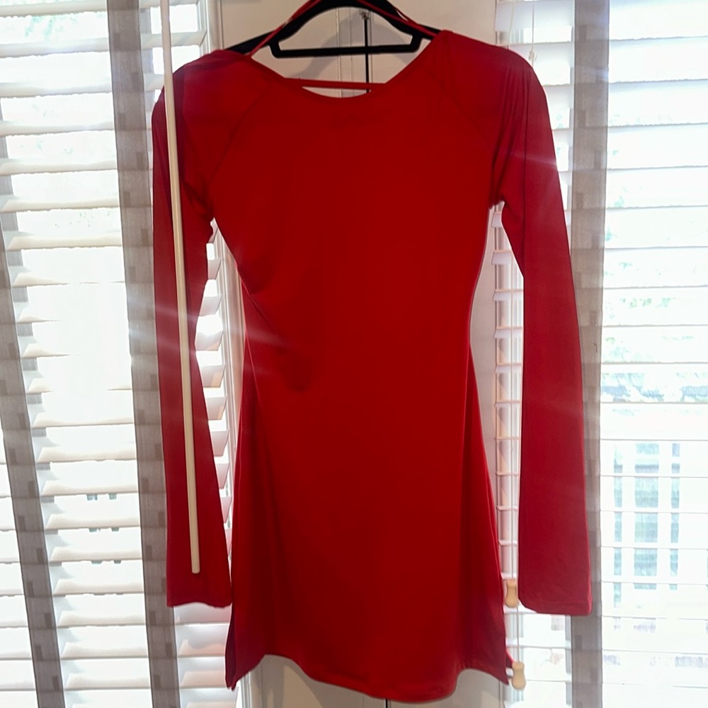 Red open back mini dress